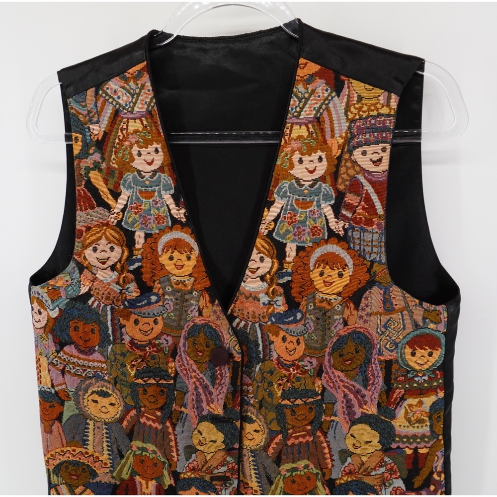 Vintage Reversible Tapestry Vest Children of the World Multicultural Teacher - Picture 4 of 11